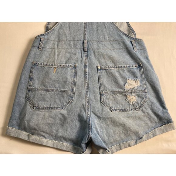 & Denim Overall Shorts Women's 10 Distressed Light Wash Denim Casual Y2K Comfy - Picture 15 of 15
